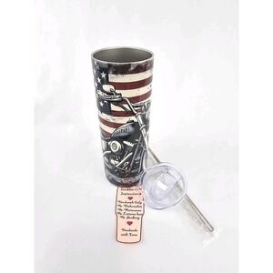 American Flag Motorcycle Riding 20Oz Tumbler Travel Insulated‎ Patriotic Support